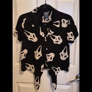 Ghost Face Print Button-up Shirt